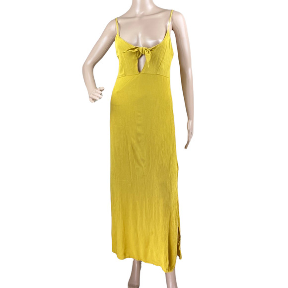 Forever 21 Mustard Maxi Dress Slits Suspender Style Back - S